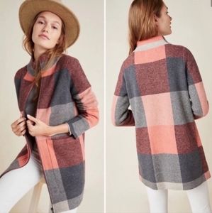 Field Flower Wool Plaid Long Sweater Coat